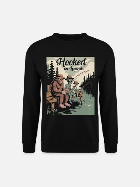 Humorous fishing design with Bigfoot, aliens etc. - Unisex Sweatshirt - black