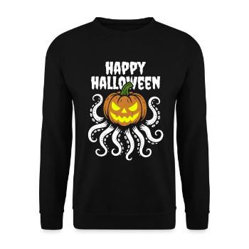 Happy Halloween - Oktopus Kürbis mit Tentakeln - Unisex Pullover - Schwarz - Vorne - Alina (178cm) & Michal (187cm)