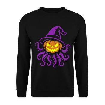 Octopumpkin - Gruseliger Kürbis mit Tentakeln - Unisex Pullover - Schwarz - Vorne - Alina (178cm) & Michal (187cm)