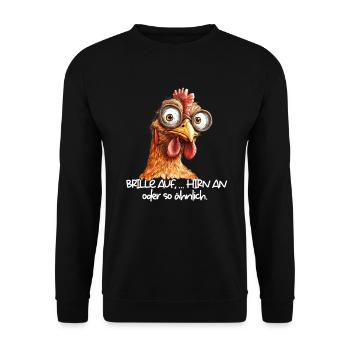 Brille auf Hirn an oder so ähnlich lustiges Huhn - Unisex Pullover - Schwarz - Vorne - Alina (178cm) & Michal (187cm)