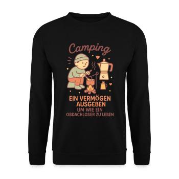 Camping ein Leben ohne Heim lustiger Camper Spruch - Unisex Pullover - Schwarz - Vorne - Alina (178cm) & Michal (187cm)