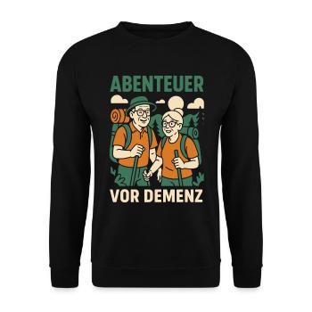 Abenteuer Vor Demenz Camping Camper Retro Design - Unisex Pullover - Schwarz - Vorne - Alina (178cm) & Michal (187cm)