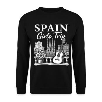 Spanien Reise Mädchen Gitarren Silhouette - Unisex Pullover - Schwarz - Vorne - Alina (178cm) & Michal (187cm)