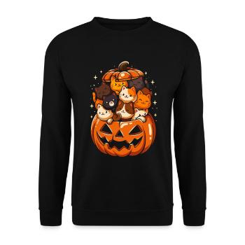 Chats mignons dans une citrouille d'Halloween - Sweat-shirt Unisexe - noir - Devant - Alina (178cm) & Michal (187cm)