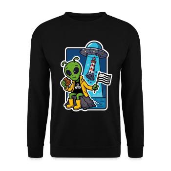 Alien Breton Humor Bretagne Phare und Gwenn ha du - Unisex Pullover - Schwarz - Vorne - Alina (178cm) & Michal (187cm)
