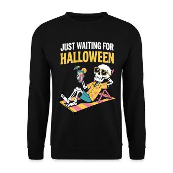 Sommer-Halloween Warten Auf Halloween Skelett - Unisex Pullover - Schwarz - Vorne - Alina (178cm) & Michal (187cm)