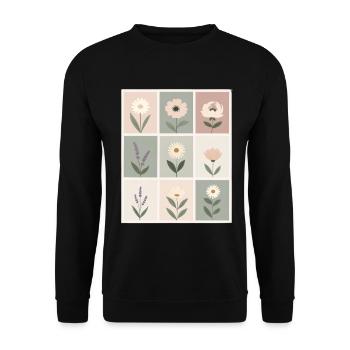 Florale Muster in Sanften Pastellfarben - Unisex Pullover - Schwarz - Vorne - Alina (178cm) & Michal (187cm)
