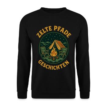 Zelte Pfade Geschichten Camping Abenteuer Camper - Unisex Pullover - Schwarz - Vorne - Alina (178cm) & Michal (187cm)