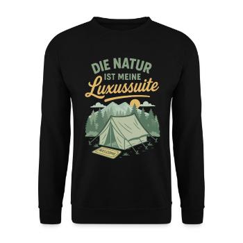 Die Natur Ist Meine Luxussuite Camping Abenteuer - Unisex Pullover - Schwarz - Vorne - Alina (178cm) & Michal (187cm)