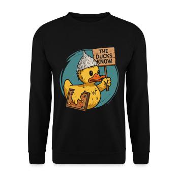 Humorous duck temple building with conspiracy - Unisex Sweatshirt - black - Front - Alina (178cm) & Michal (187cm)