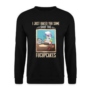 Einhorn Shut Fucupcakes Lustig - Unisex Pullover - Schwarz - Vorne - Alina (178cm) & Michal (187cm)