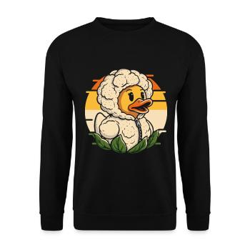 Kuscheliger Entenkopf mit Blumenkohl - Unisex Pullover - Schwarz - Vorne - Alina (178cm) & Michal (187cm)