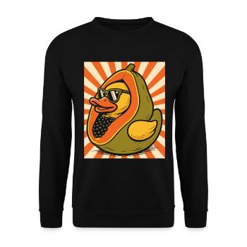 Humorvoller Papaya-Enten-Charakter - Unisex Pullover - Schwarz - Vorne - Alina (178cm) & Michal (187cm)