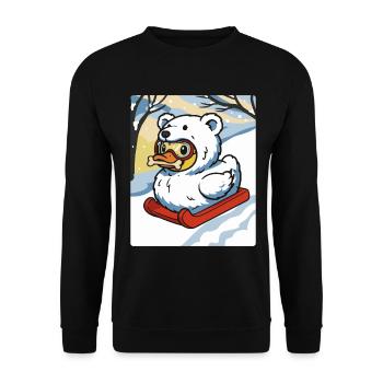 Winterschneemobil mit Sprechende Ente Bärenkostüm - Unisex Pullover - Schwarz - Vorne - Alina (178cm) & Michal (187cm)