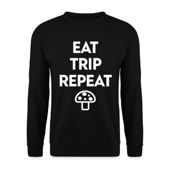 Eat Trip Repeat - Lustiger Pilz Spruch - Unisex Pullover - Schwarz - Vorne - Alina (178cm) & Michal (187cm)