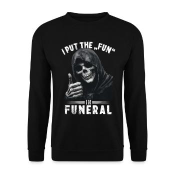 Skull Grim Reaper Fun in funeral Saying Motif - Unisex Sweatshirt - black - Front - Alina (178cm) & Michal (187cm)