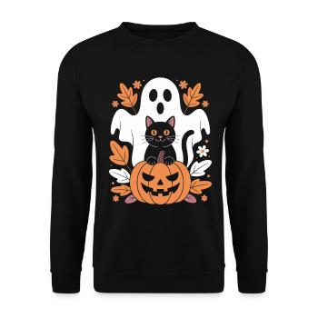 Ghost Pumpkin Cat Cute Halloween Autumn - Unisex Sweatshirt - black - Front - Alina (178cm) & Michal (187cm)