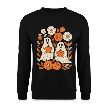 ghost pumpkin flowers retro Halloween autumn - Unisex Sweatshirt - black - Front - Alina (178cm) & Michal (187cm)