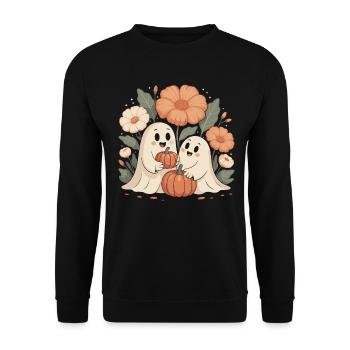 Kürbis Blumen Herbst Niedliche Geister Halloween - Unisex Pullover - Schwarz - Vorne - Alina (178cm) & Michal (187cm)