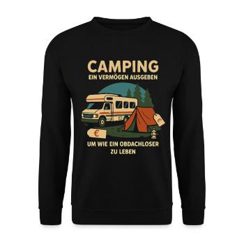 Camping Vermögen Ausgeben um Obdachlos zu sein - Unisex Pullover - Schwarz - Vorne - Alina (178cm) & Michal (187cm)