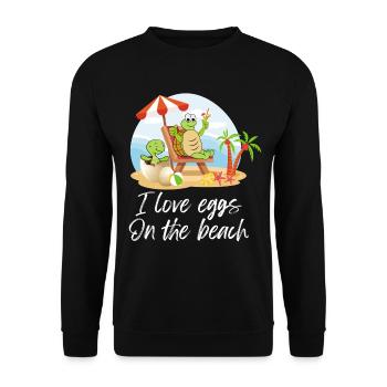 Turtle I Love Eggs On The Beach  - Unisex Pullover - Schwarz - Vorne - Alina (178cm) & Michal (187cm)