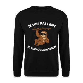 Ich bin nicht langsam, ich lasse mir Zeit - Lazy - Unisex Pullover - Schwarz - Vorne - Alina (178cm) & Michal (187cm)