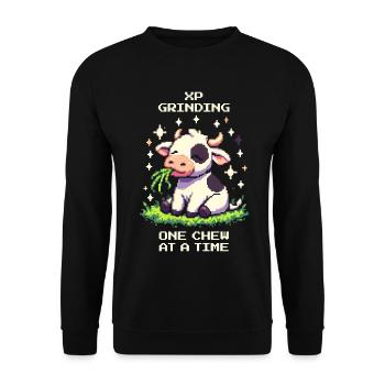 XP farmen – Biss für Biss | Kuh Humor - Unisex Pullover - Schwarz - Vorne - Alina (178cm) & Michal (187cm)