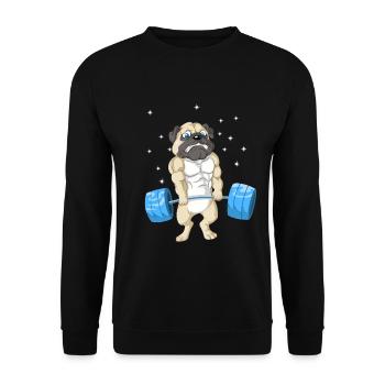 Mops Gewichtheben Fitnessstudio - Unisex Pullover - Schwarz - Vorne - Alina (178cm) & Michal (187cm)