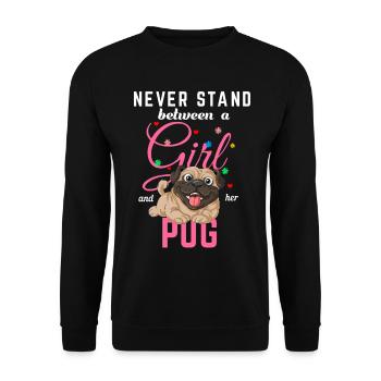 Mädchen und ihr Mops - Unisex Pullover - Schwarz - Vorne - Alina (178cm) & Michal (187cm)