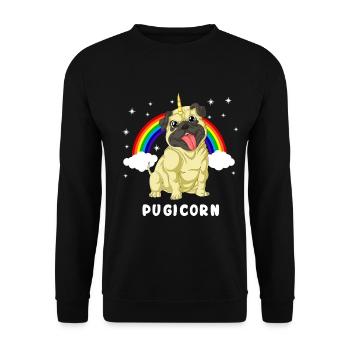 Mops Einhorn - Unisex Pullover - Schwarz - Vorne - Alina (178cm) & Michal (187cm)