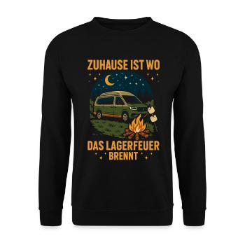 La maison est l’endroit où le feu de camp brûle Camping - Sweat-shirt Unisexe - noir - Devant - Alina (178cm) & Michal (187cm)