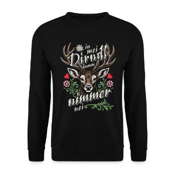 In mei Dirndl kumm i nimmer nei - Tracht & Gaudi - Unisex Sweatshirt - black - Front - Alina (178cm) & Michal (187cm)
