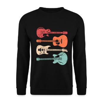 Coole Gitarristen Akustikgitarristen im Retro-Stil - Unisex Pullover - Schwarz - Vorne - Alina (178cm) & Michal (187cm)