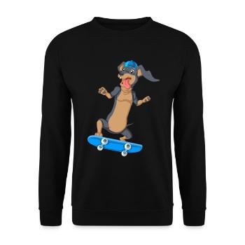 Dackel Skateboarding T-Shirt - Unisex Pullover - Schwarz - Vorne - Alina (178cm) & Michal (187cm)