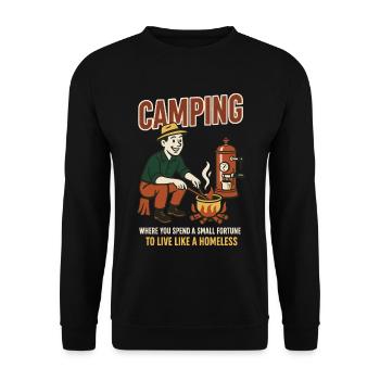 Camping, Wo Man Ein Kleines Vermögen Ausgibt - Unisex Pullover - Schwarz - Vorne - Alina (178cm) & Michal (187cm)