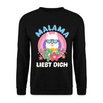 Bald Mama MALAMA LIEBT DICH Lustiges - Unisex Pullover - Schwarz - Vorne - Alina (178cm) & Michal (187cm)