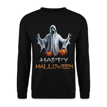 Happy Halloween Geist Kürbis Spooky - Unisex Pullover - Schwarz - Vorne - Alina (178cm) & Michal (187cm)