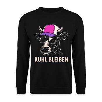 Lässiger Kuhkopf mit Cap und Sonnenbrille  - Unisex Pullover - Schwarz - Vorne - Alina (178cm) & Michal (187cm)