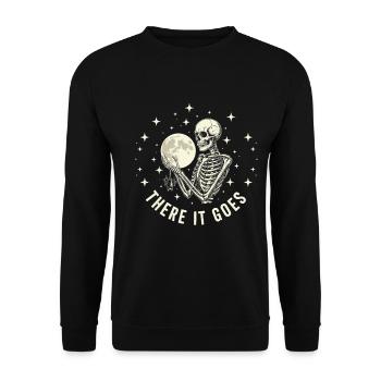 Skull und Mond Motiv mit Spruch - Unisex Pullover - Schwarz - Vorne - Alina (178cm) & Michal (187cm)
