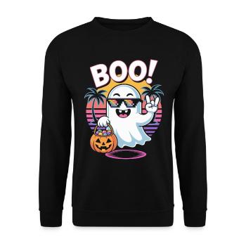 Hou! Fantôme cool avec des lunettes de soleil et une citrouille pour - Sweat-shirt Unisexe - noir - Devant - Alina (178cm) & Michal (187cm)