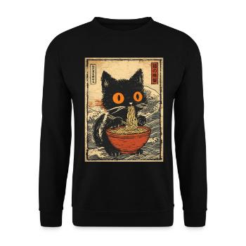 Ramen Cat Japon Vague Rétro Manga Motif - Sweat-shirt Unisexe - noir - Devant - Alina (178cm) & Michal (187cm)