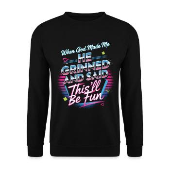 Quand Dieu m’a créé, il a souri drôlement rétro - Sweat-shirt Unisexe - noir - Devant - Alina (178cm) & Michal (187cm)