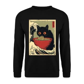 Cute Cat Ramen Noodles Japan Wave Retro Gift - Unisex Sweatshirt - black - Front - Alina (178cm) & Michal (187cm)