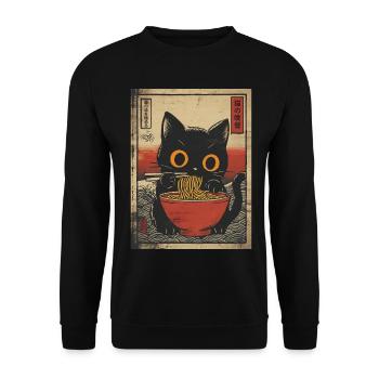 Ramen Cute Cat Japan Wave Retro Manga Motif - Unisex Sweatshirt - black - Front - Alina (178cm) & Michal (187cm)