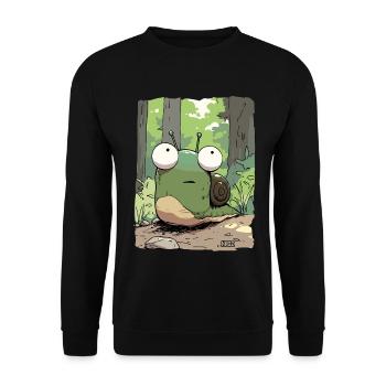 Escargot de dessin animé avec de grands yeux dans la forêt - Sweat-shirt Unisexe - noir - Devant - Alina (178cm) & Michal (187cm)