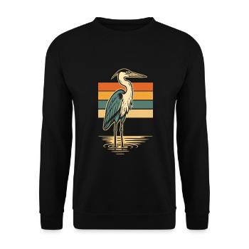Vintage Heron silhouette with retro background - Unisex Sweatshirt - black - Front - Alina (178cm) & Michal (187cm)