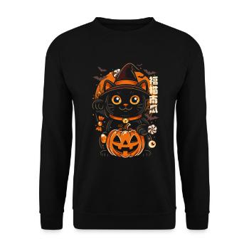 Night Cat Halloween Pumpkin Witch - Unisex Sweatshirt - black - Front - Alina (178cm) & Michal (187cm)