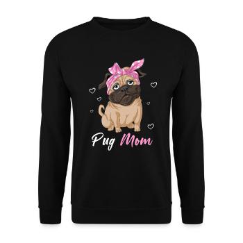 Mops Mama Muttertag T-Shirt - Unisex Pullover - Schwarz - Vorne - Alina (178cm) & Michal (187cm)