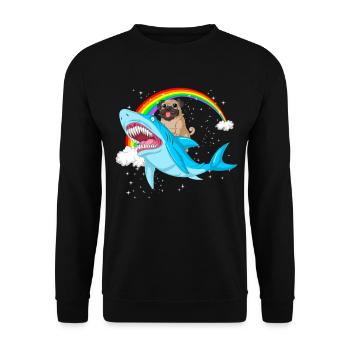 pug riding shark rainbow  - Unisex Sweatshirt - black - Front - Alina (178cm) & Michal (187cm)