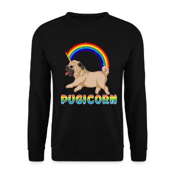 Mops Einhorn Pugicorn Lustiges T-Shirt - Unisex Pullover - Schwarz - Vorne - Alina (178cm) & Michal (187cm)